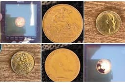 کشف سکه زر ده شلینگی (half sovereign) سال 1909 در باسلتون با استفاده از دستگاه گنج یاب جدید در استرالیا